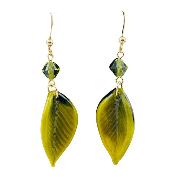 Beech Leaf Earrings - Olive Green