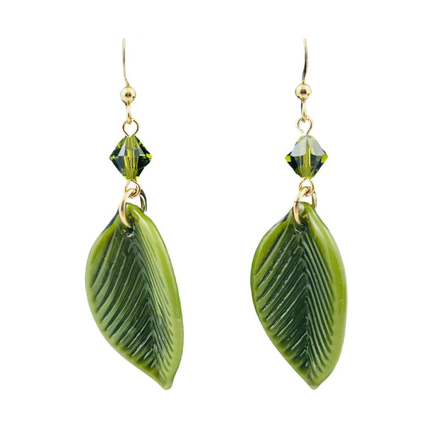 Beech Leaf Earrings - Forest Green