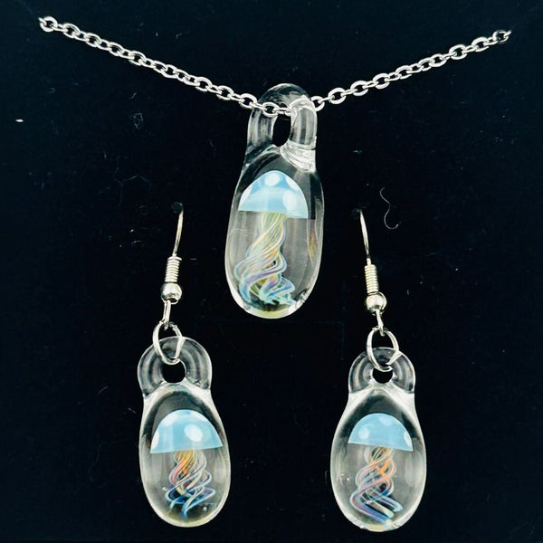 Pendant & Earring Set - Blue & White Jellyfish