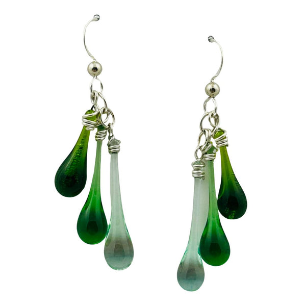 Trio Glass Earrings - Forest Greens