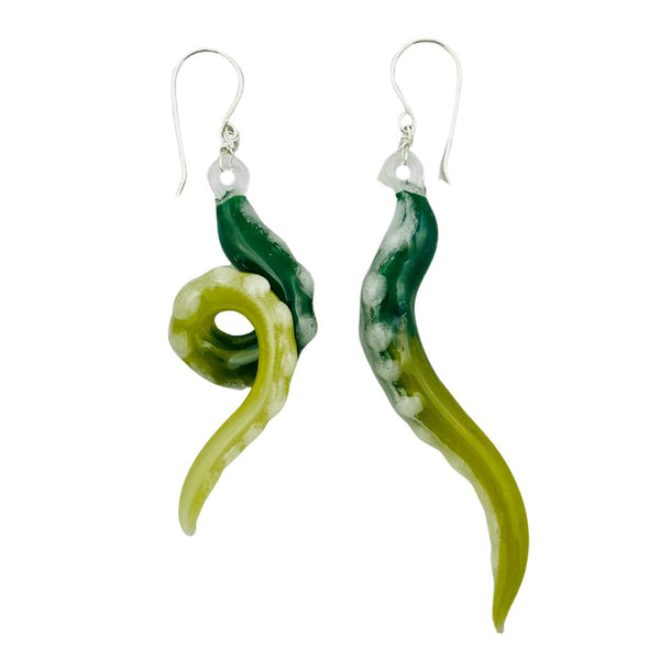 Glass Octopus Tentacle Earrings - Green Apple