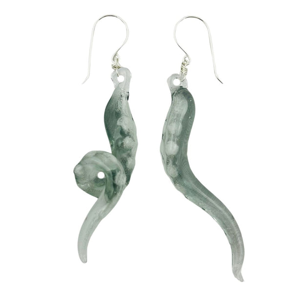 Glass Octopus Tentacle Earrings - Fog