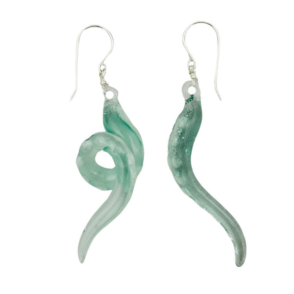 Glass Octopus Tentacle Earrings - Mint