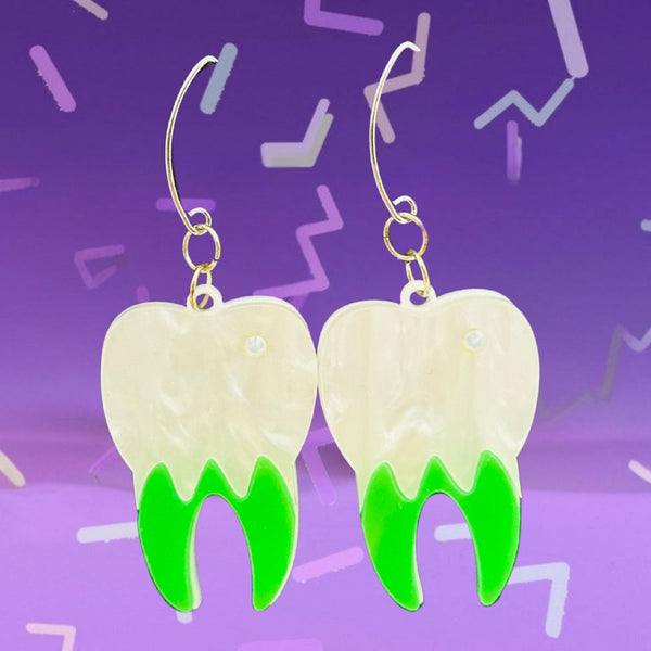 Tooth Earrings - Neon Green