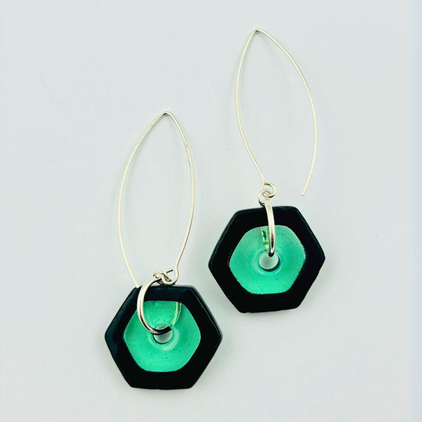 Emerald Black Hex Earrings