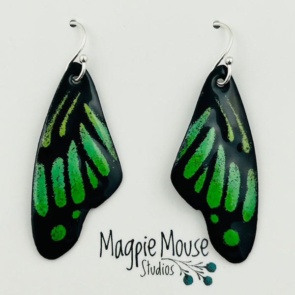 Enamel Butterfly Wing Earrings - Green