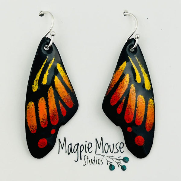 Enamel Butterfly Wing Earrings - Orange Yellow