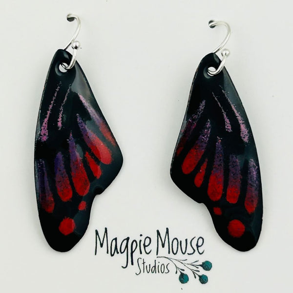 Enamel Butterfly Wing Earrings - Red Purple