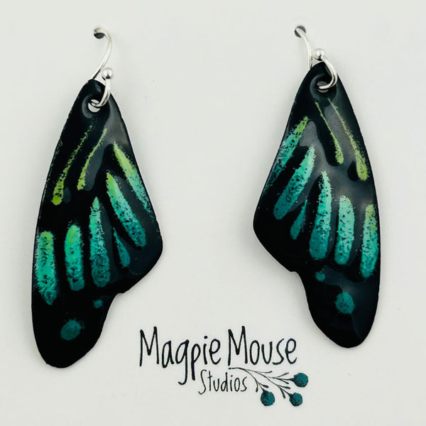 Enamel Butterfly Wing Earrings - Blue Green