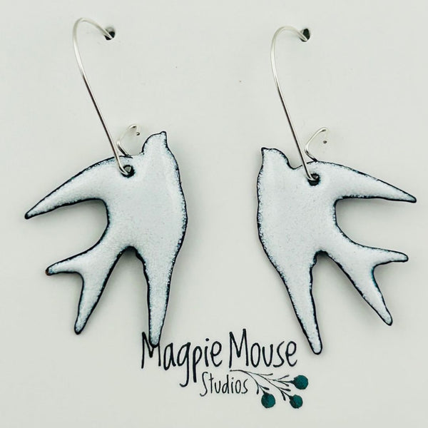 Enamel Swallow Earrings - White