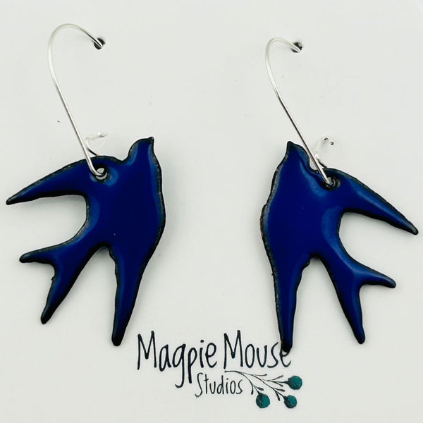 Enamel Swallow Earrings - Cobalt Blue