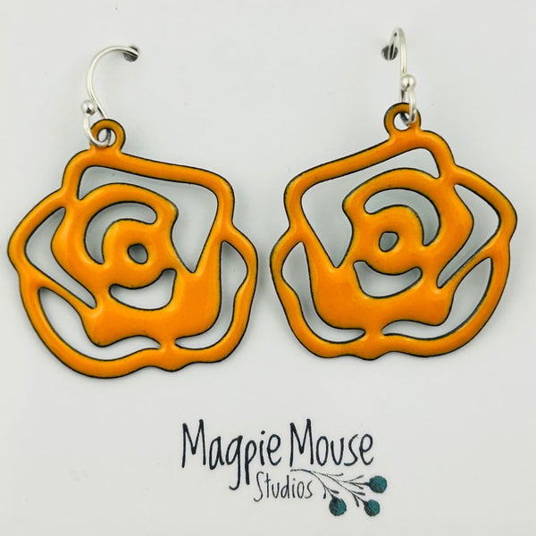 Enamel Rose Earrings - Marigold