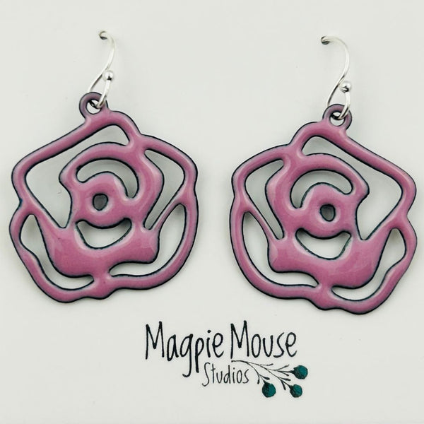 Enamel Rose Earrings - Lavender