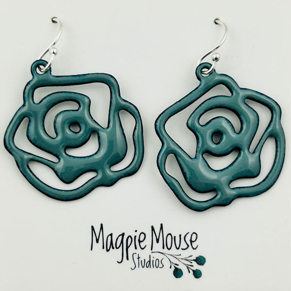 Enamel Rose Earrings - Smoke Gray