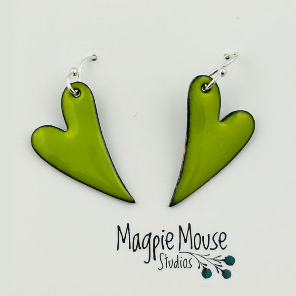 Enamel Skinny Heart Earrings - Chartreuse