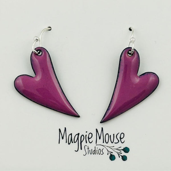 Enamel Skinny Heart Earrings - Orchid