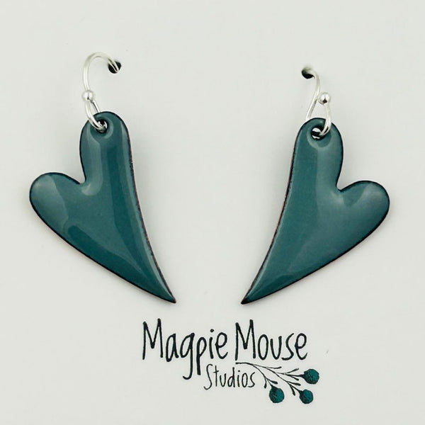 Enamel Skinny Heart Earrings - Stump Gray