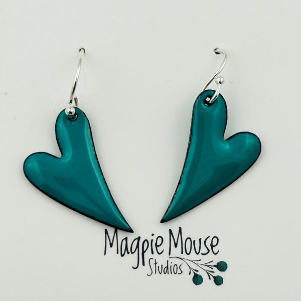 Enamel Skinny Heart Earrings - Spruce Green