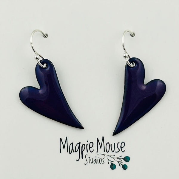 Enamel Skinny Heart Earrings - Iris Purple