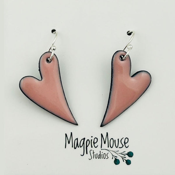 Enamel Skinny Heart Earrings - Petal Pink