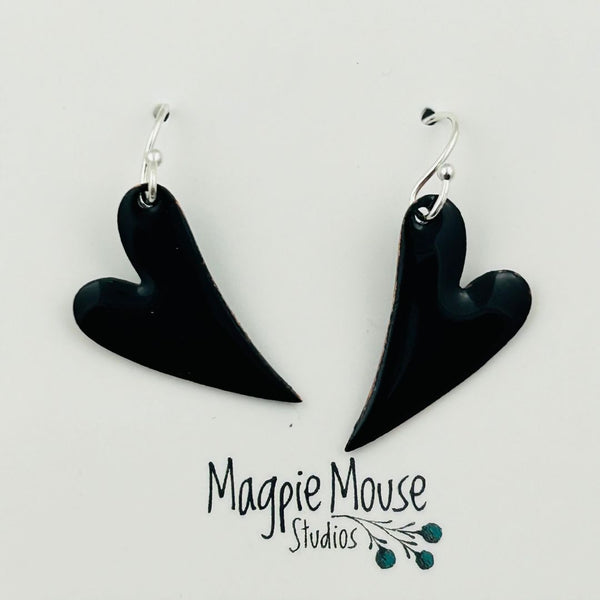 Enamel Skinny Heart Earrings - Black