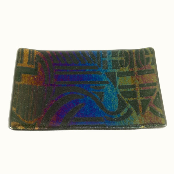 Small Tray - Black Rainbow Dichroic Shapes