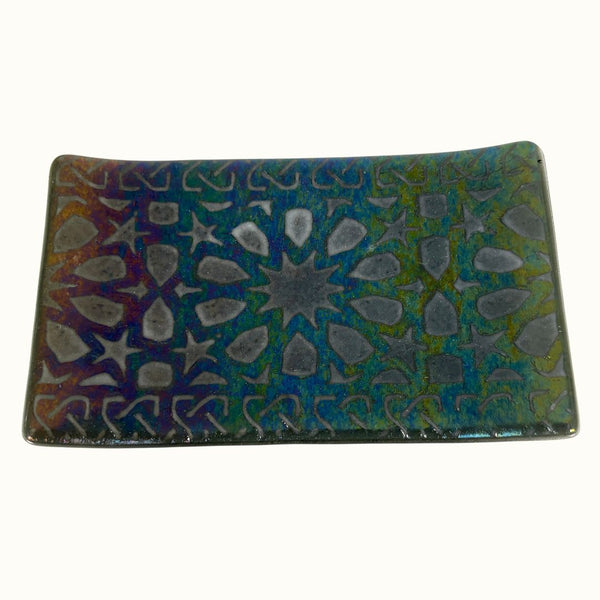 Small Tray - Black Rainbow Dichroic Starburst