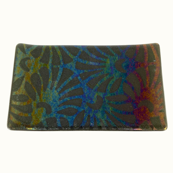Small Tray - Black Rainbow Dichroic Palm Fronds
