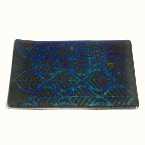 Small Tray - Black Rainbow Dichroic Leaves