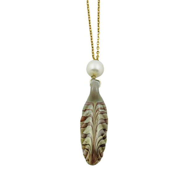 Feather w/ White Pearl Necklace