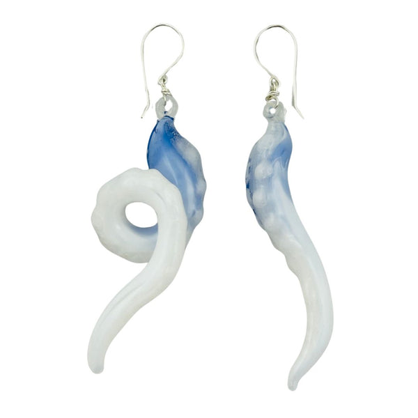 Glass Octopus Tentacle Earrings - Sky