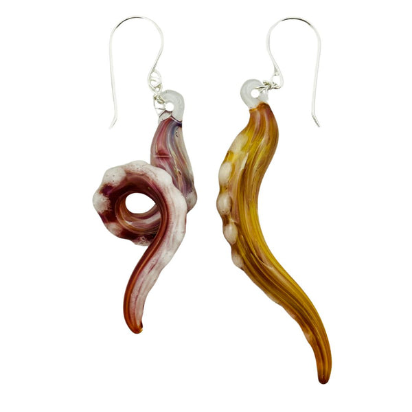 Glass Octopus Tentacle Earrings - Pumpkin Spice