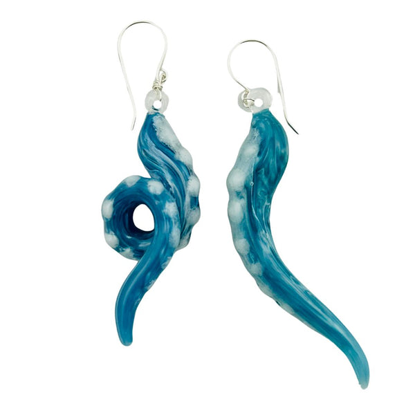 Glass Octopus Tentacle Earrings - Deep Blue Sea