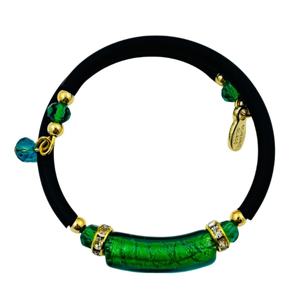 Glass Bead Rubber Bracelet - Four Leaf Clover