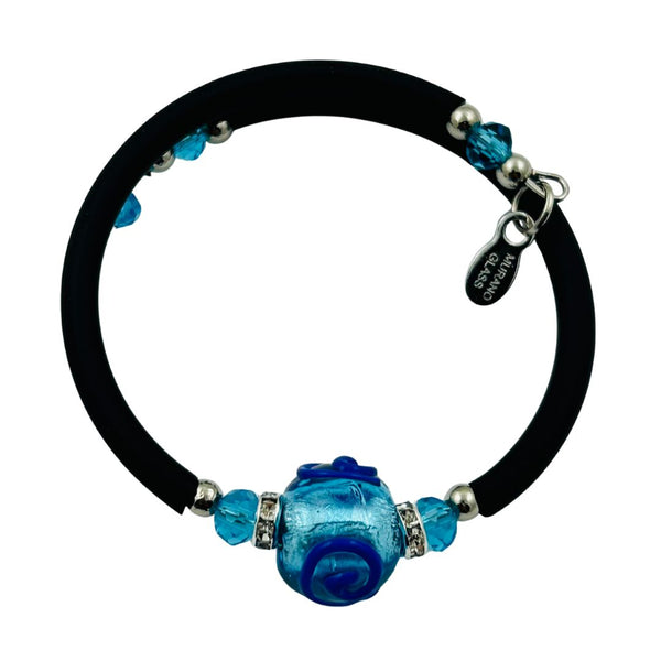 Glass Bead Rubber Bracelet - Aqua Gel