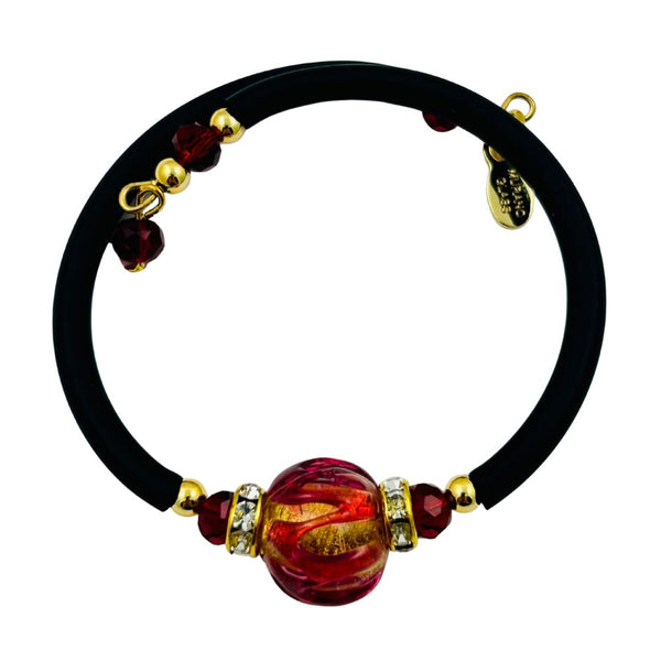 Glass Bead Rubber Bracelet - Raspberry Swirl