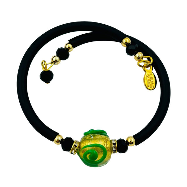 Glass Bead Rubber Bracelet - Monstera