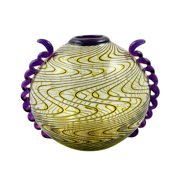 Round Swirl Vase - Yellow w/ Purple Accents