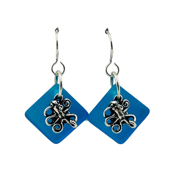 Octopus Charm Earrings - Aqua