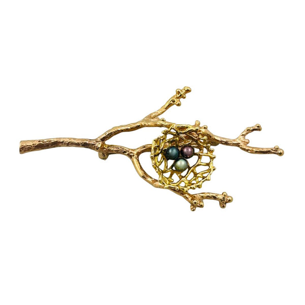 14K Rose Gold & 18K Gold Pin w/ Colored Pearls