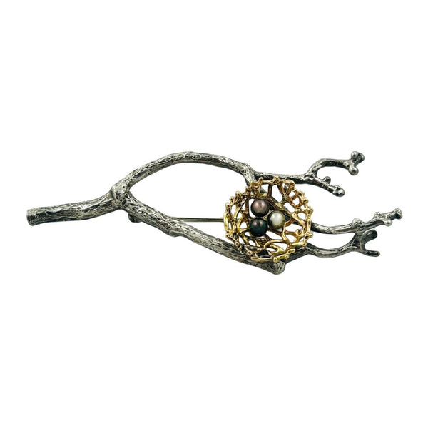 18K Gold & Silver Pin w/ Colored Pearls