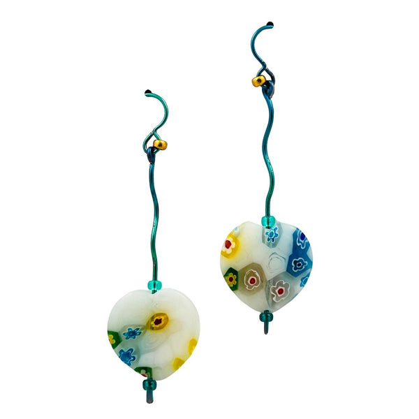 Millefiori Heart Bead Earrings - #01