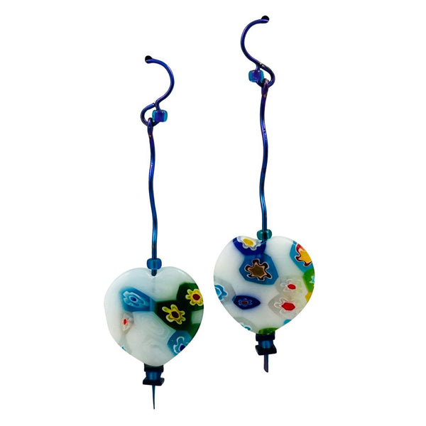 Millefiori Heart Bead Earrings - #02