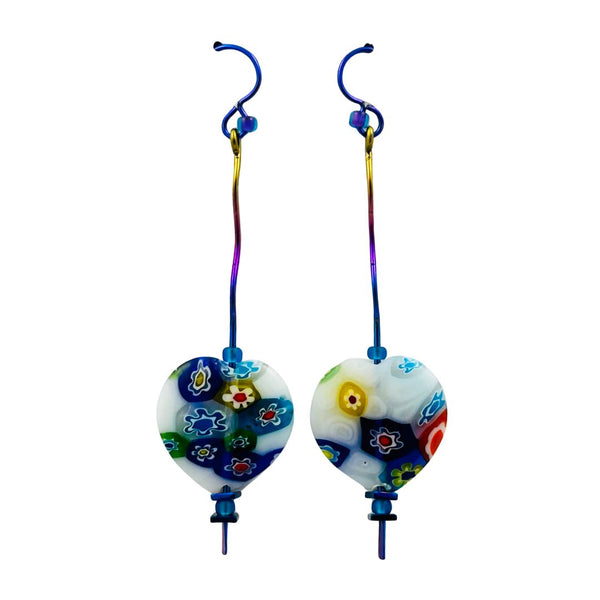 Millefiori Heart Bead Earrings - #03