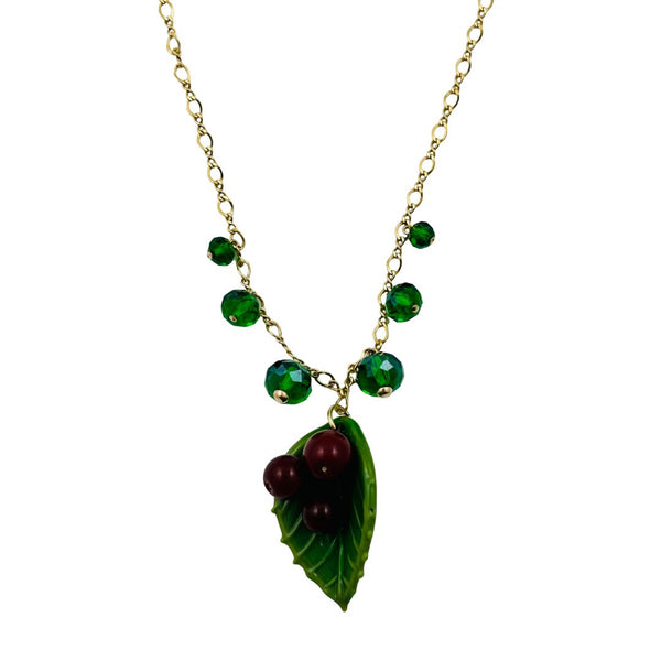 Holly Leaf Necklace - Dark Red