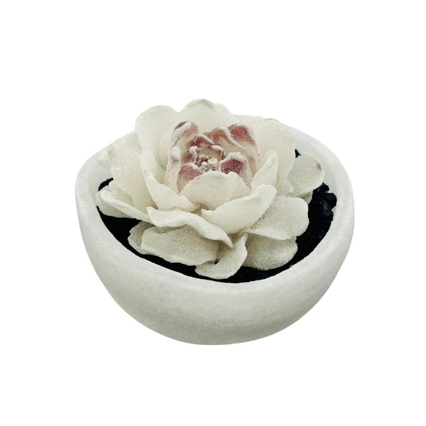 Pâte de Verre White Bowl w/ White Floral