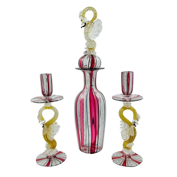 Venetian Dragon Decanter & Candlestick Set