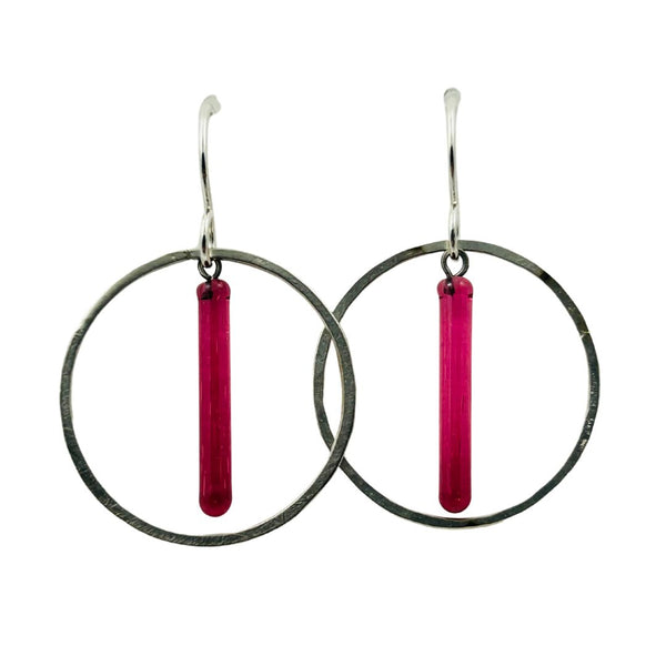 Mini Pendulum Hoop Earrings - Hot Pink