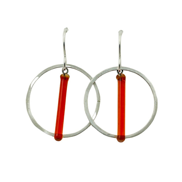 Mini Pendulum Hoop Earrings - Red