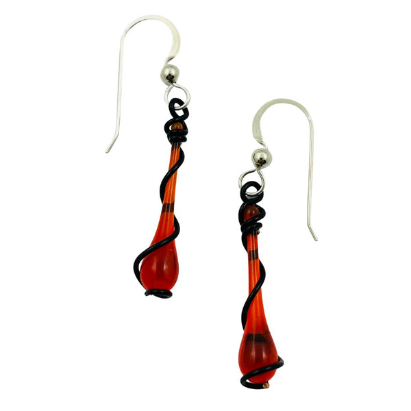 Victorian Noir Lyra Glass Teardrop Earrings - Orange